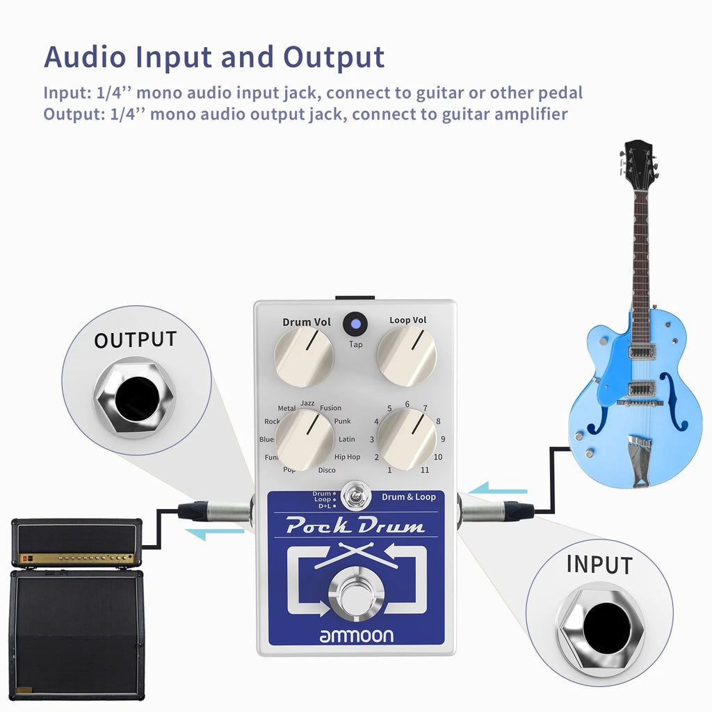 Drum & Loop Guitar Effect Pedal, 3 Modes, 11 Drum Styles, Built-in Looper E58986