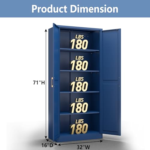 Tall Kitchen Storage Cabinet with Doors and Adjustable Shelves, Black Freestanding Cupboard X34021