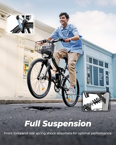 Folding Electric Bike for Adults 500W with Full Suspension, 7-Speed, 26" D95919