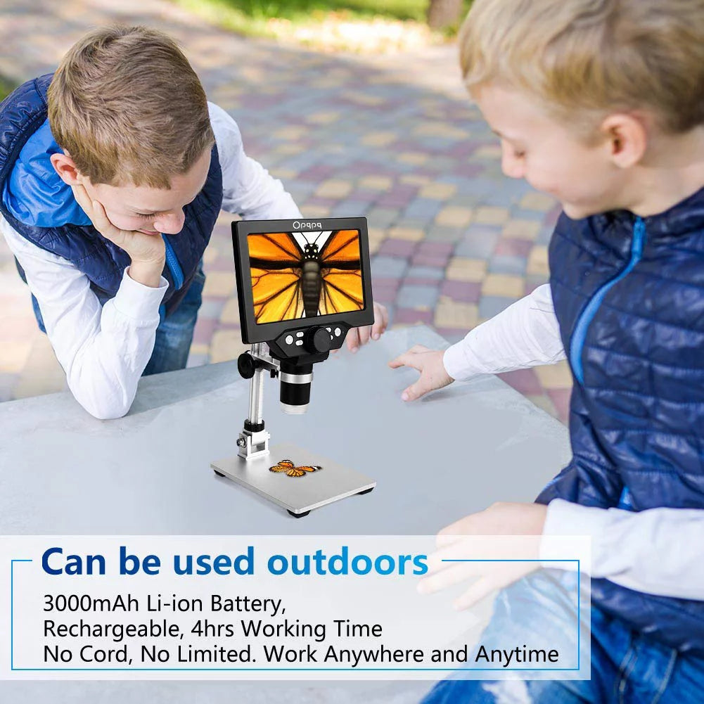 7" LCD Digital Microscope, 1200X Coin Microscope with 32GB Card, 12MP Camera, LED Fill Lights, PC View O9021