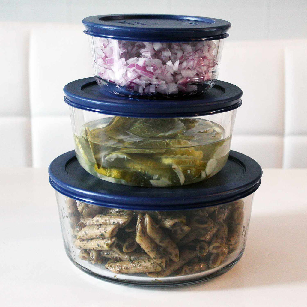 4 Cup Round Storage Dish with Blue Lid, Pack of 4 T320