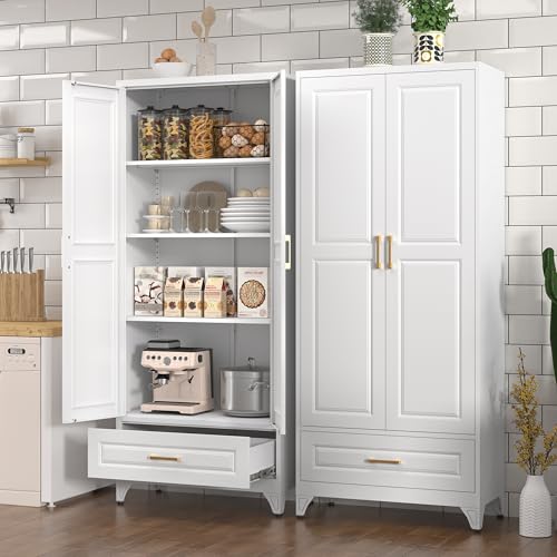 Tall Kitchen Storage Cabinet with Doors and Adjustable Shelves, Black Freestanding Cupboard X34021