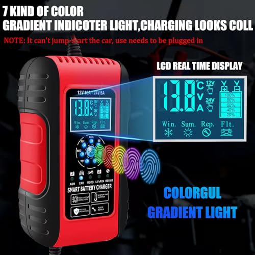 10A LiFePO4 Lead Acid Car Battery Charger 12/24V Trickle Charger Maintainer W6820