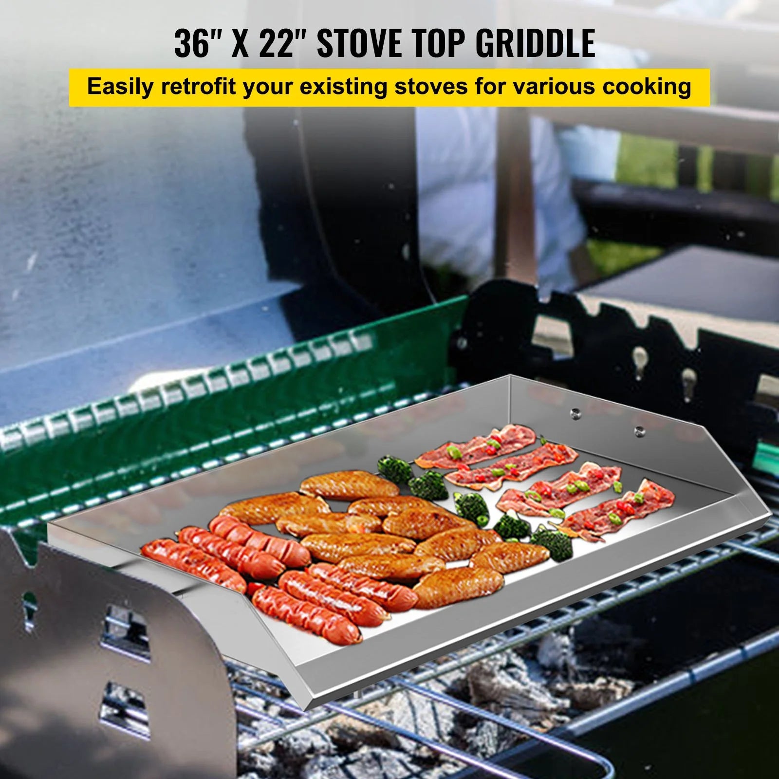 Stainless Steel Flat Top Griddle with Handles and Grease Groove P9122