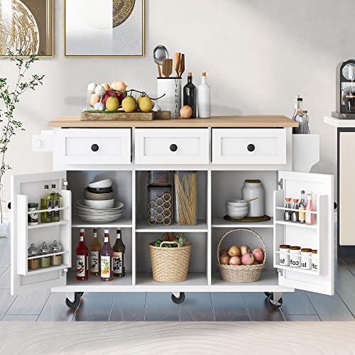 Large Kitchen Island with Drop Leaf, Rolling Cart, Power Outlet R822