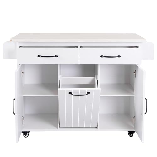 Farmhouse Kitchen Island with Drop Leaf, Barn Door and Wheels O34026