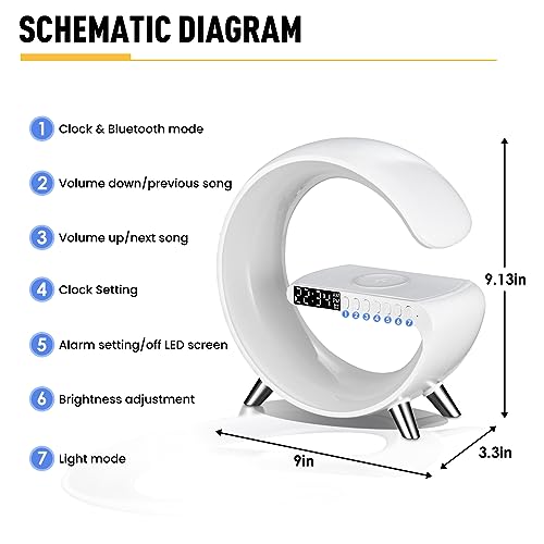Smart LED Table Lamp with Wireless Charger, Alarm Clock, and Bluetooth Speaker J618863