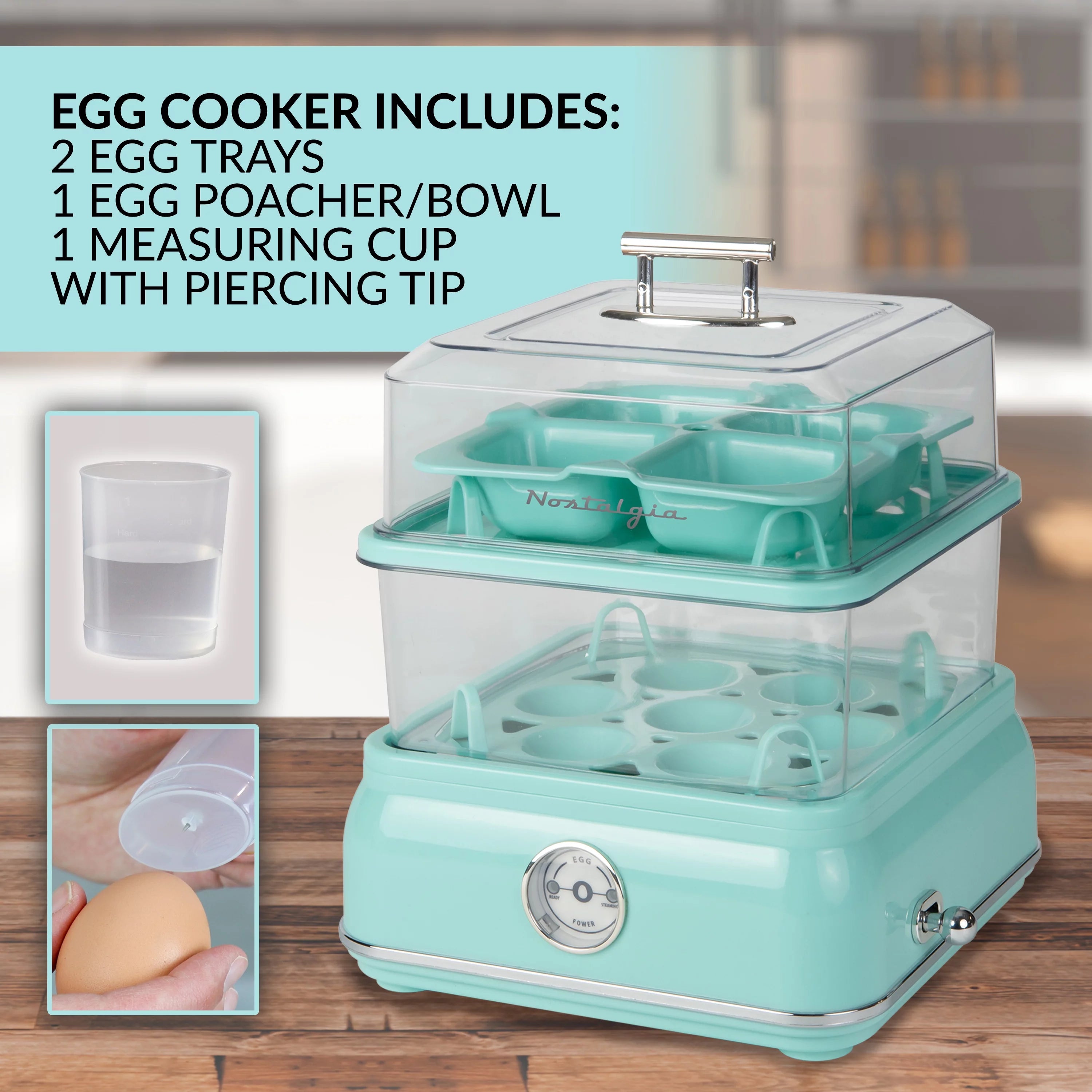 Retro 14-Capacity Egg Cooker, Aqua P3983