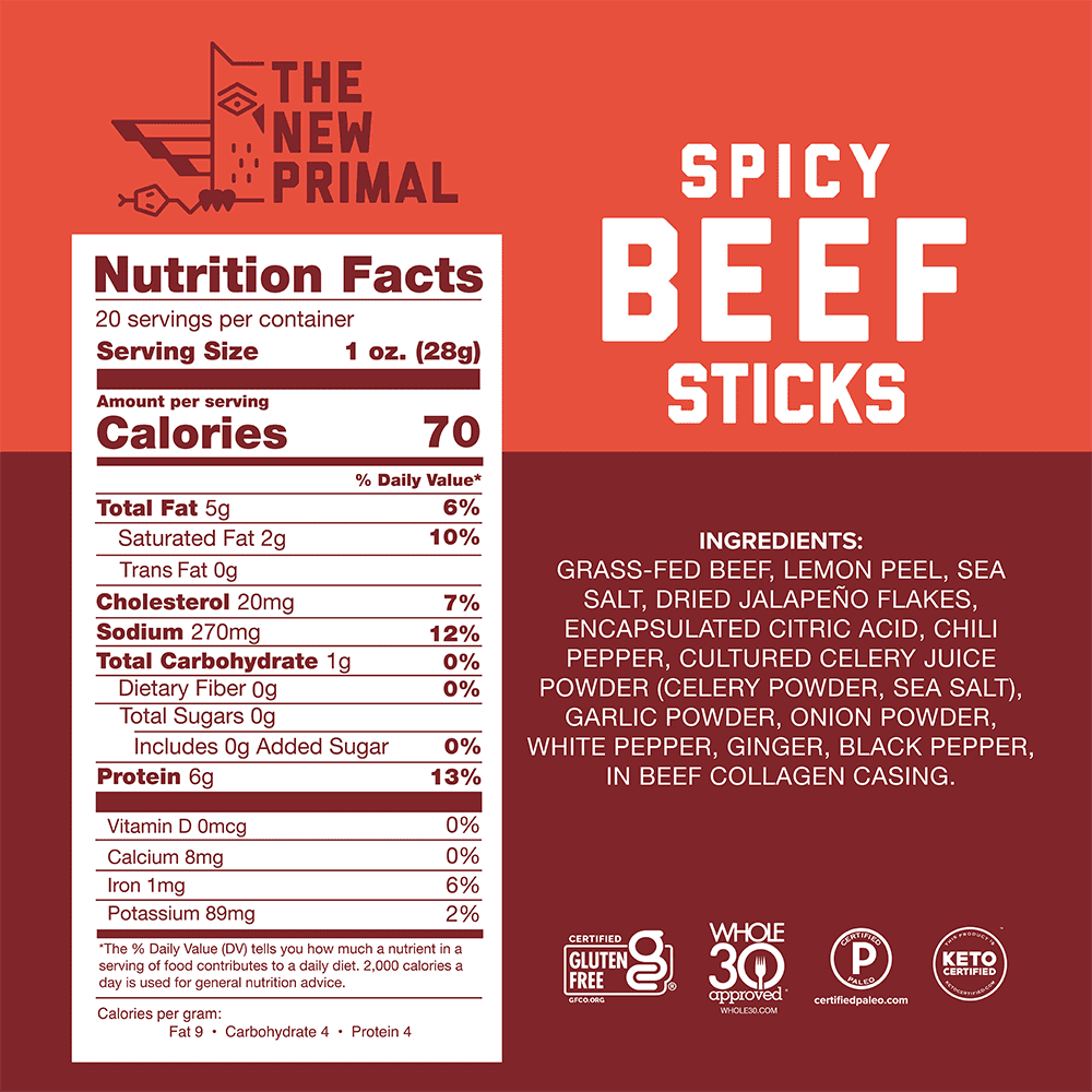 Spicy Beef Meat Sticks, Grass-Fed, Zero Sugar M105