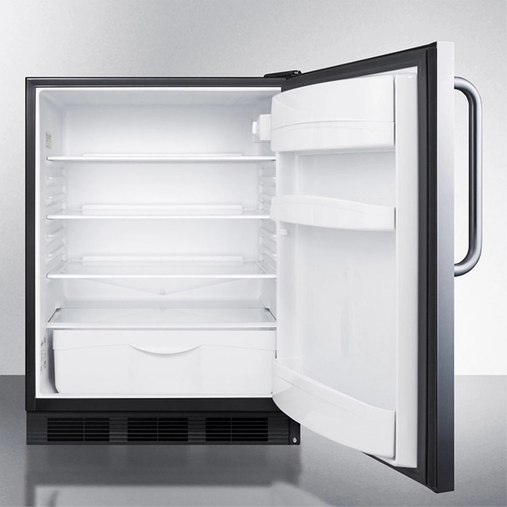 Freestanding all-refrigerator with stainless steel door, auto defrost, black cabinet A17008