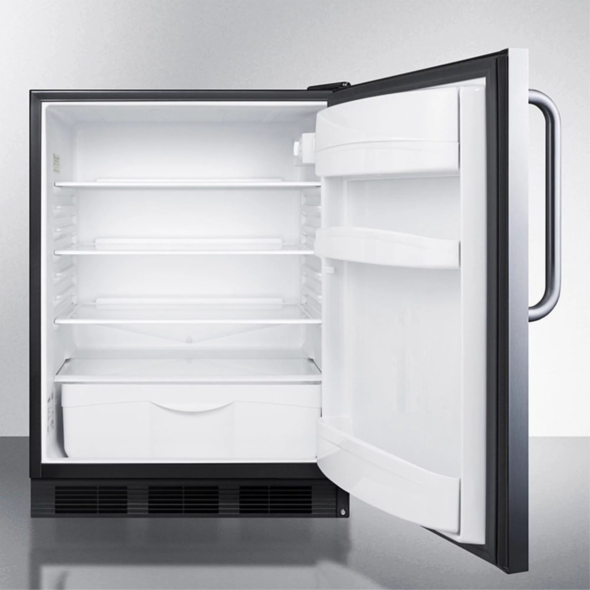 Freestanding all-refrigerator with stainless steel door, auto defrost, black cabinet A17008