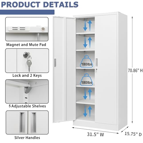 Metal Storage Cabinet with Adjustable Shelves, White W537131