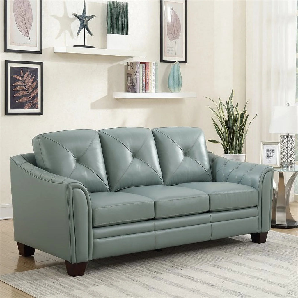 Spa Green Leather Tufted Sofa X8013