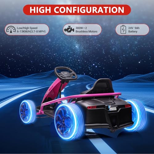 Electric Drift Kart for Kids, 24V Ride On Toy with 2×300W Motors H567371