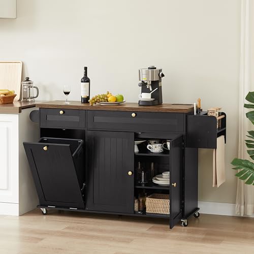 Kitchen Island with Power Outlet & Drop Leaf, Rolling Cart with Storage T1071