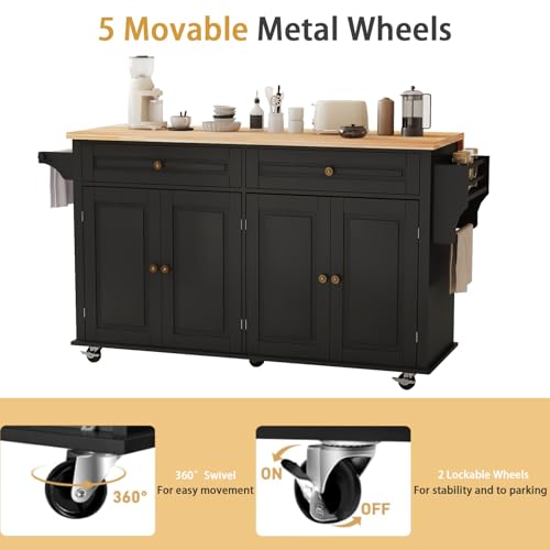 Movable Kitchen Island with Drop Leaf and Power Outlet J472