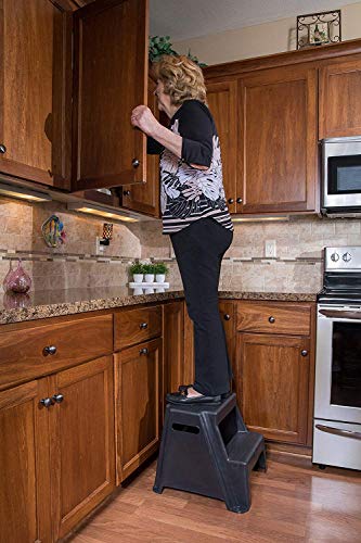 2-Step Molded Plastic Step Stool, Lightweight, Slip Resistant, Black D3424