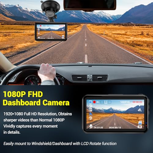 Dash Cam 1080P FHD with 32GB Card, Night Vision, 170° Wide Angle S2225