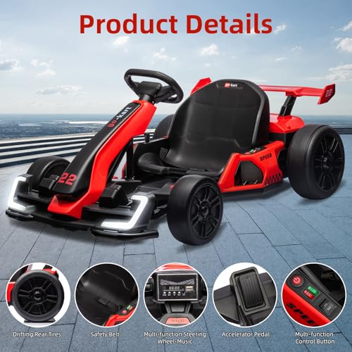 24V Electric Drift Go Kart for Kids, Adjustable Seat, 8mph C10094