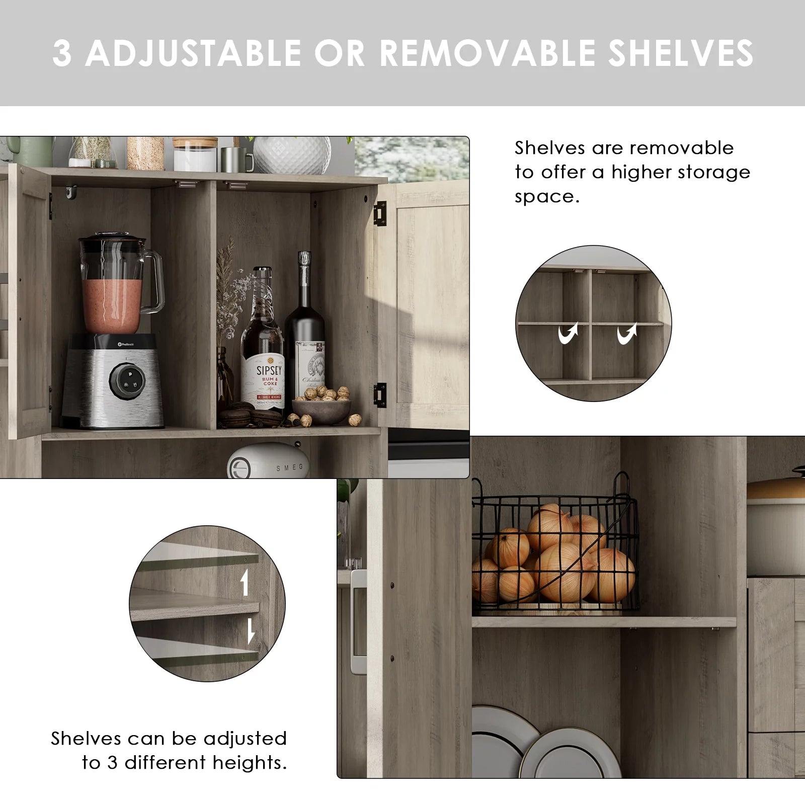 Large Kitchen Pantry with Adjustable Shelves, Tall Storage Cabinet X337106