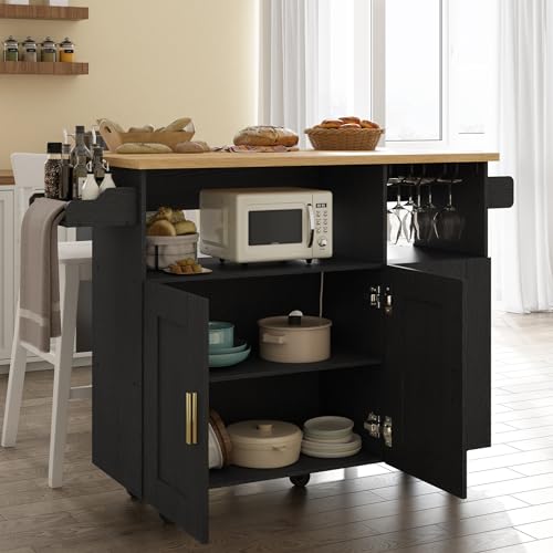 Rolling Kitchen Island Cart with Drop Leaf Countertop and Storage D32375