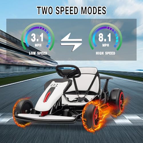 Kids Go Kart, 24V Electric Drift Car with Dual 200W Motors, 2-Speed, White B188186