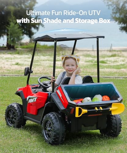 24V Ride on Car 2 Seater with Sun Shade, Dump Bed & Shovel, 4WD Electric Truck for Kids F44284