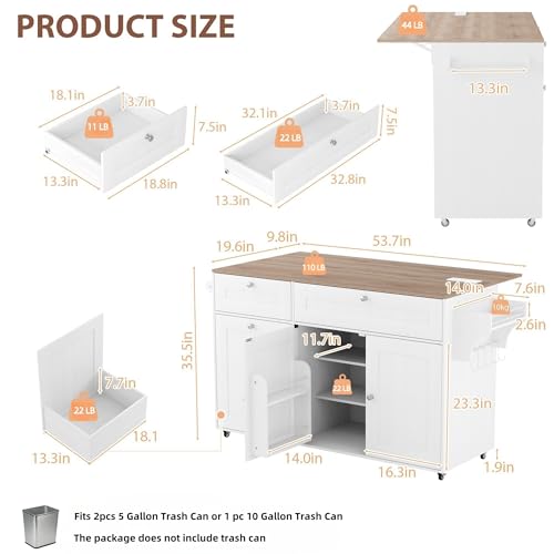 Kitchen Island on Wheels with Storage and Drop Leaf M62362