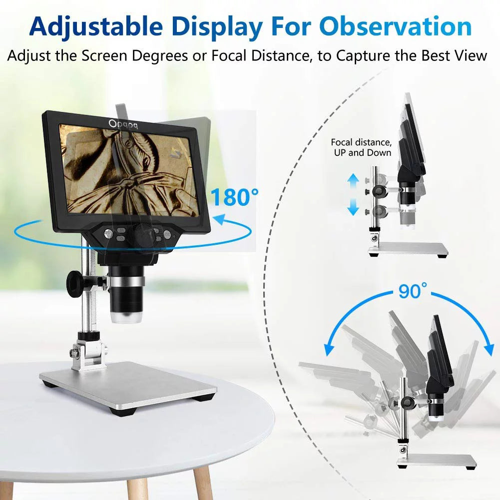 7" LCD Digital Microscope, 1200X Coin Microscope with 32GB Card, 12MP Camera, LED Fill Lights, PC View O9021