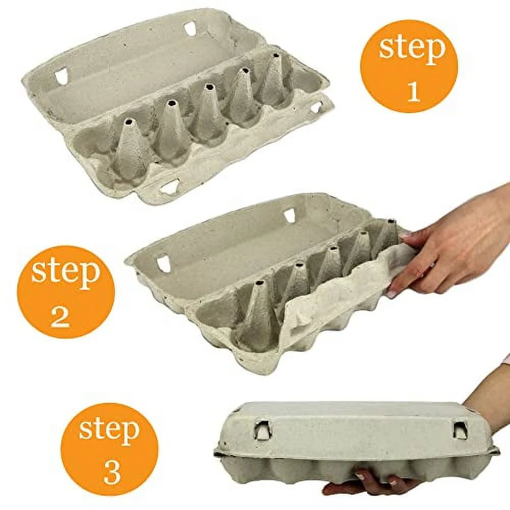 Printed Pulp Egg Cartons - 18 Pack, Large Egg Storage Holder, Holds 1 Dozen Q2766