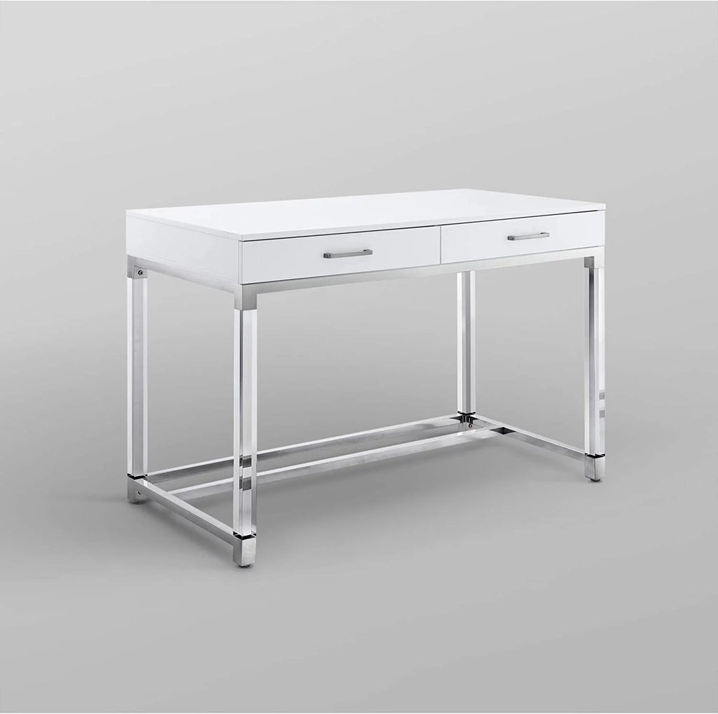 High Gloss 2 Drawers Writing Desk with Acrylic Legs and Chrome Base D431916