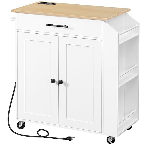 Kitchen Island with Power Outlet and Spice Rack on Wheels D759355