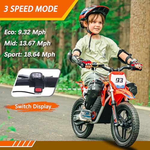 Electric Dirt Bike for Kids Aged 4-8, 350W Brushless Motor, 14'' Off-Road Tires, Blue J66927