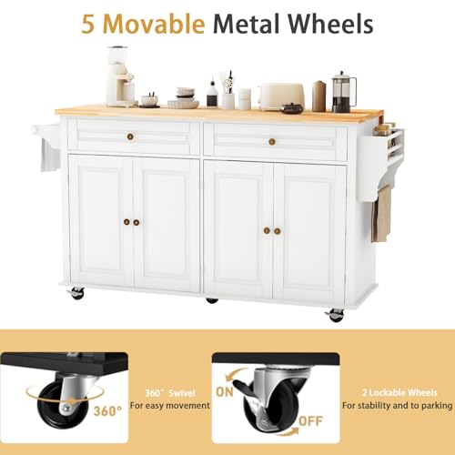 Movable Kitchen Island with Drop Leaf and Power Outlet J472
