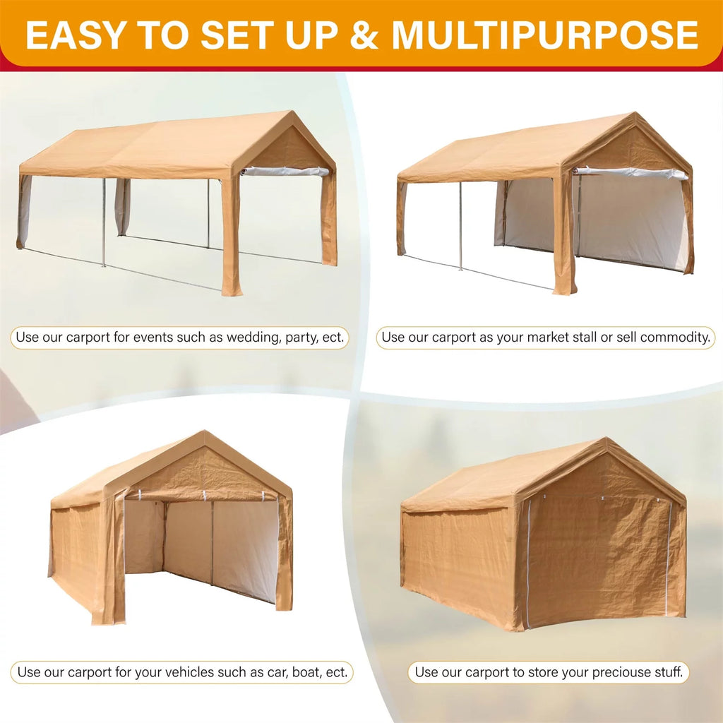Heavy Duty Car Canopy Galvanized Car Boat Shelter with Removable Sidewalls and Doors R912