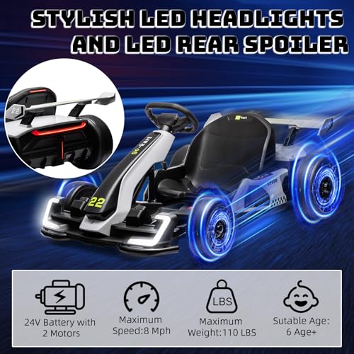 24V Electric Drift Go Kart for Kids, Adjustable Seat, 8mph C10094