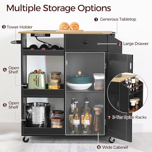 Kitchen Island with Power Outlet and Drawer on Wheels I678