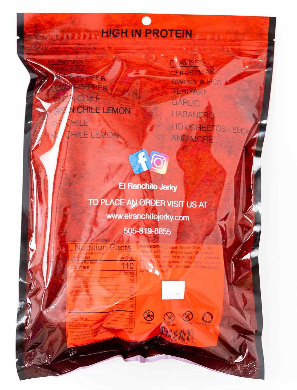 Crunchy Beef Jerky, Green Chile Lemon, 6 oz K3786