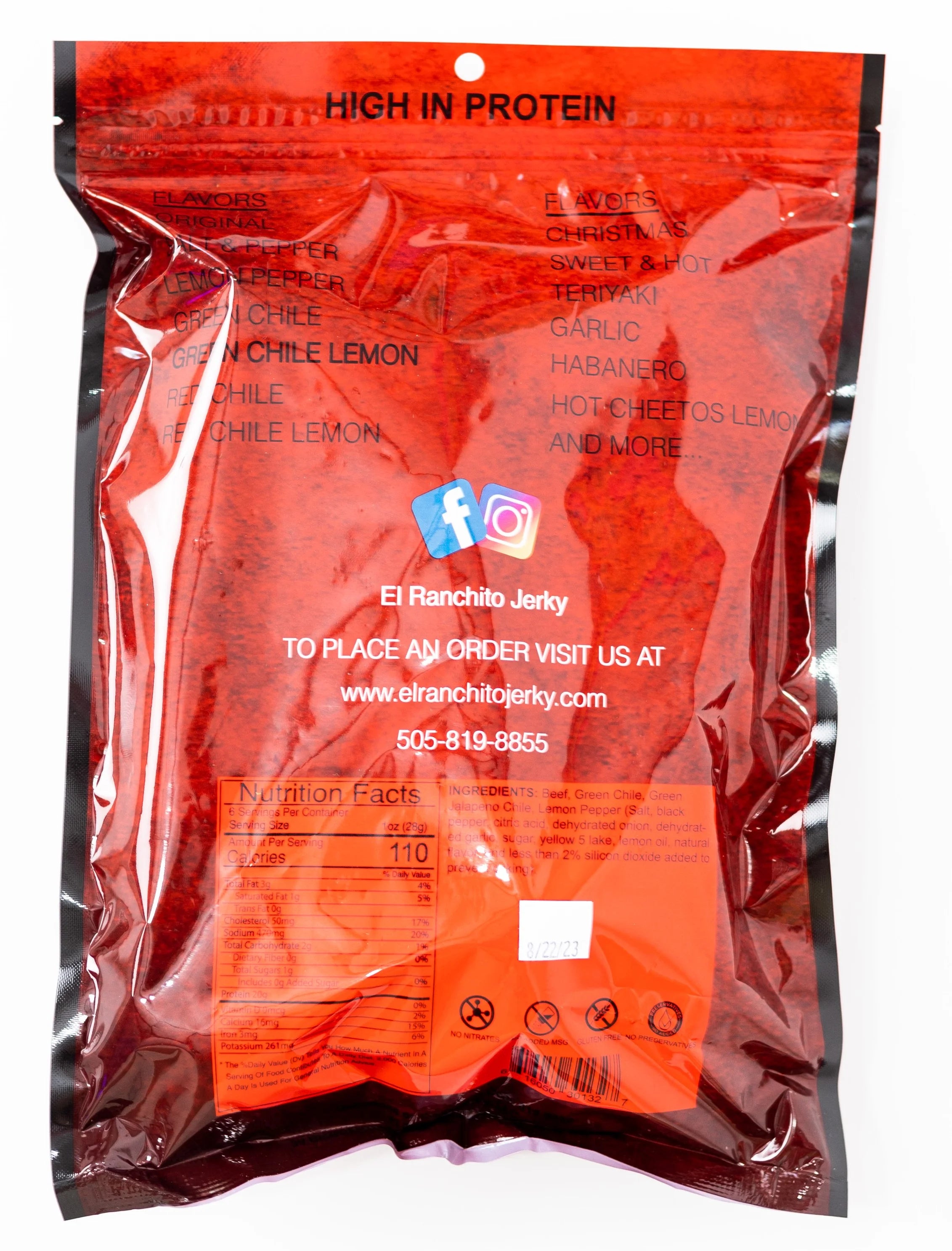 Crunchy Beef Jerky, Green Chile Lemon, 6 oz K3786