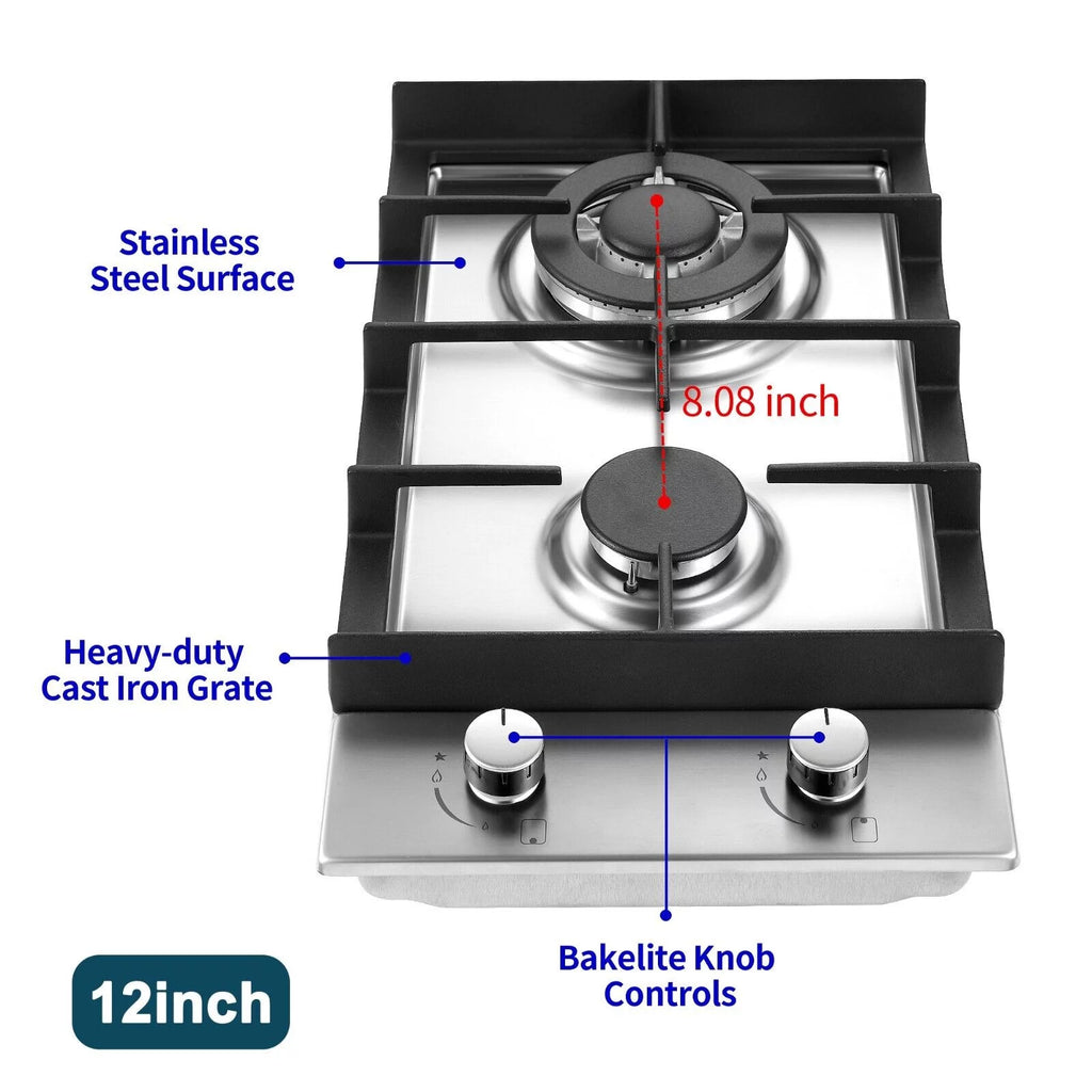 12" Gas Cooktop Stainless Steel NG/LPG Built-in Q34675