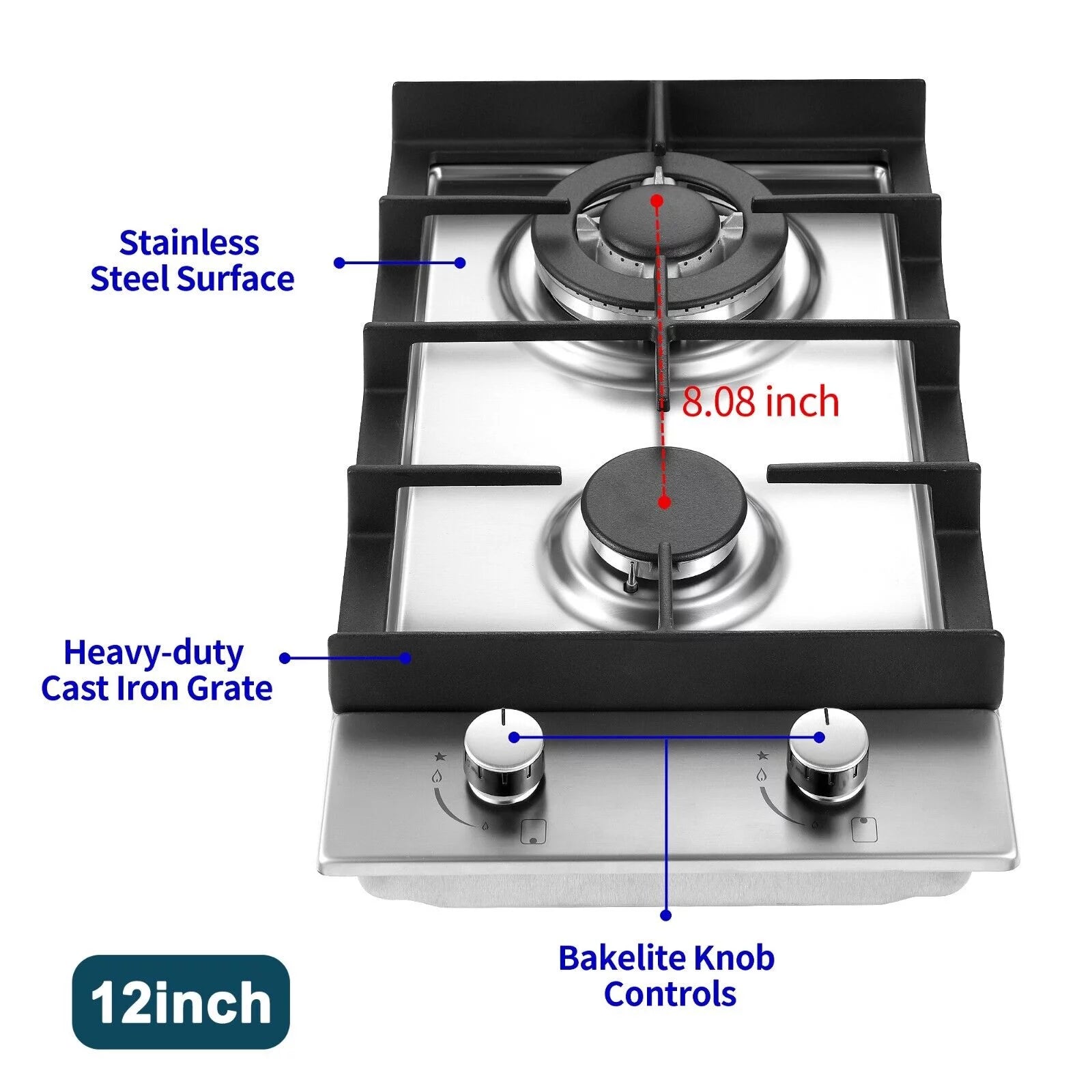12" Gas Cooktop Stainless Steel NG/LPG Built-in Q34675