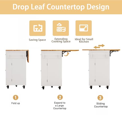 Movable Kitchen Island with Drop Leaf and Power Outlet J472