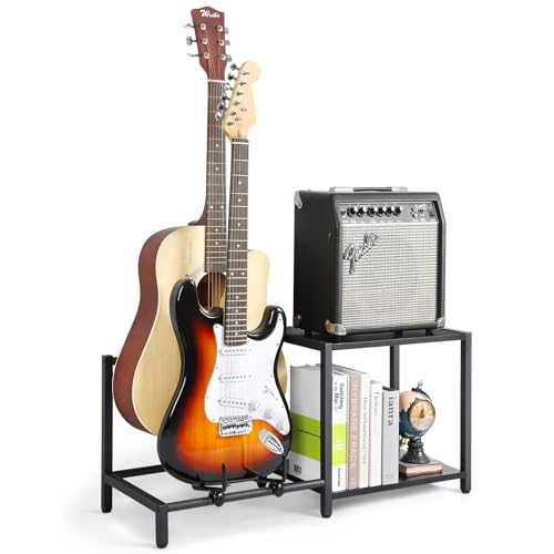 Guitar Rack, 3-Piece Floor Stand with Amp Support, Adjustable Holder for Multiple Instruments X487178