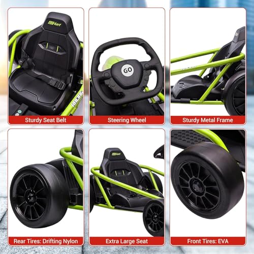 Electric Drift Kart for Kids, 24V Ride On Toy with 2×300W Motors H567371