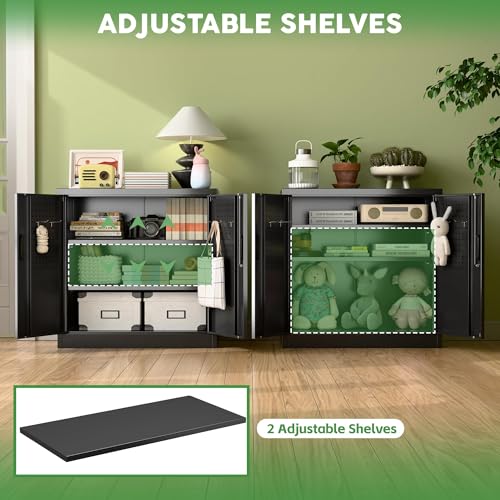 Garage Storage Cabinet with Wheels, 72" H, 2 Doors, 4 Adjustable Shelves, Black Q104