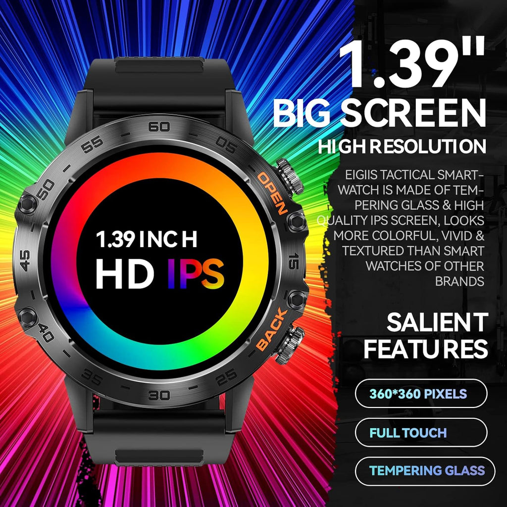 Military Smart Watch with HD Screen Heart Rate Monitor Fitness Tracker, Black T311