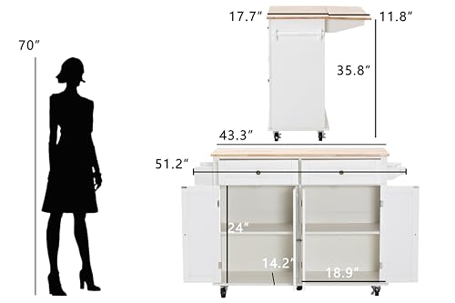 Movable Kitchen Island with Drop Leaf and Power Outlet J472