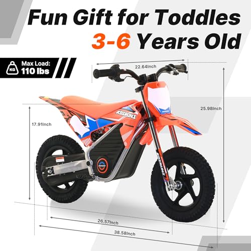 Electric Dirt Bike for Kids Aged 4-8, 350W Brushless Motor, 14'' Off-Road Tires, Blue J66927