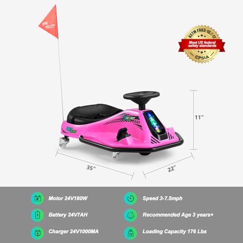 24V Electric Drifting Go Kart for Kids with Brushless Motor, Pink G891