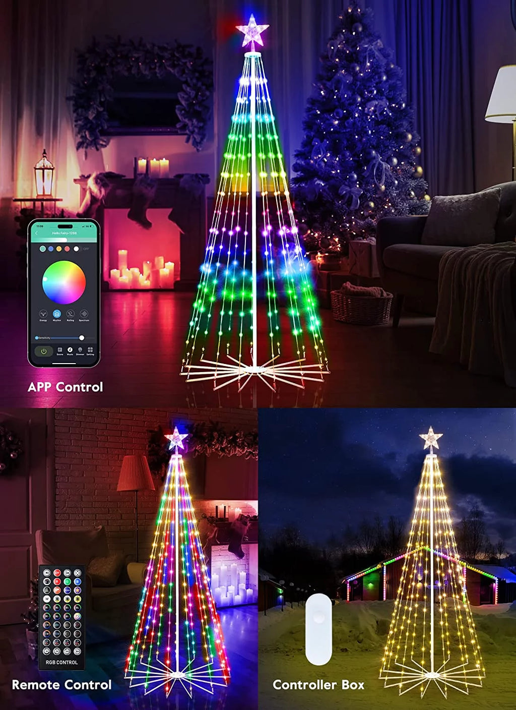 Smart Christmas Cone Tree LED Light, 6ft 265 LED Music Sync with Remote APP D46079